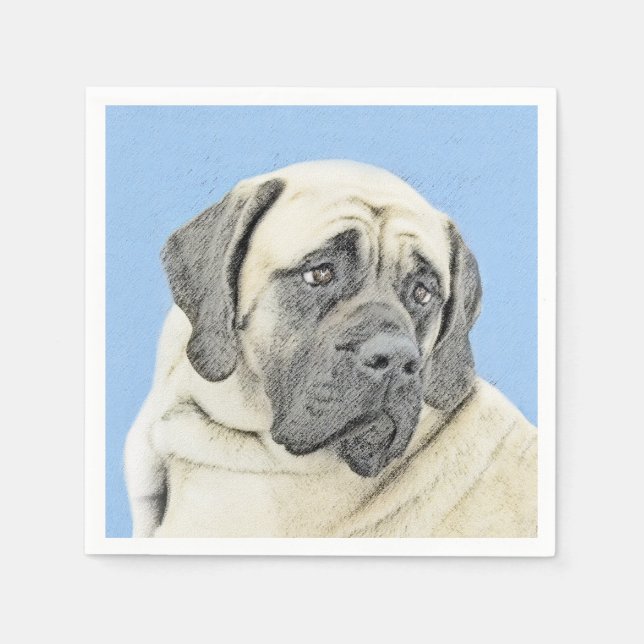 English Mastiff (Fawn) Painting - Original Dog Art Napkins (Front)