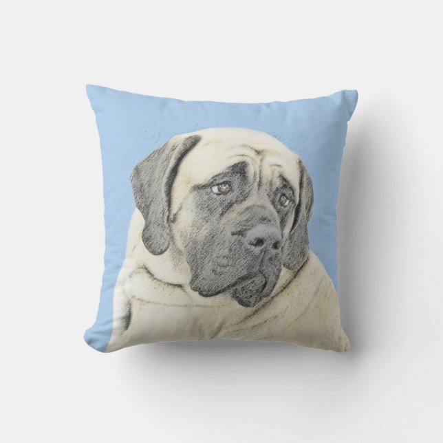 English Mastiff (Fawn) Painting - Original Dog Art Outdoor Pillow (Front)