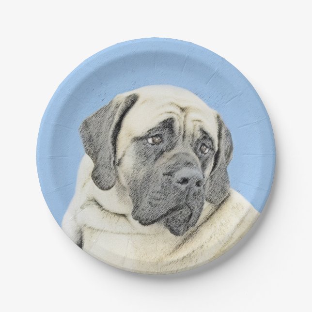 English Mastiff (Fawn) Painting - Original Dog Art Paper Plates (Front)