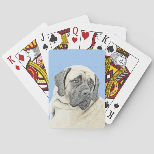English Mastiff (Fawn) Painting - Original Dog Art Poker Cards (Back)