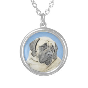English Mastiff (Fawn) Painting - Original Dog Art Silver Plated Necklace