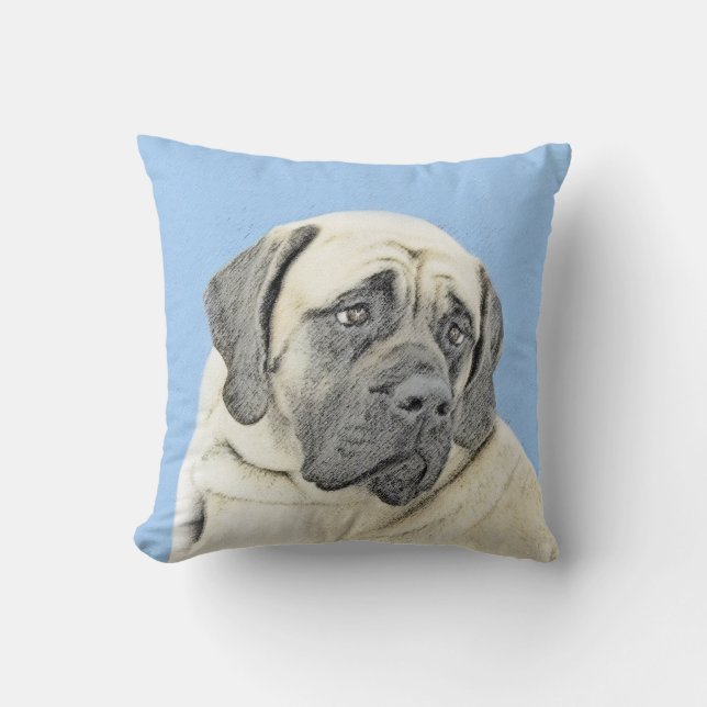 English Mastiff (Fawn) Painting - Original Dog Art Throw Pillow (Front)
