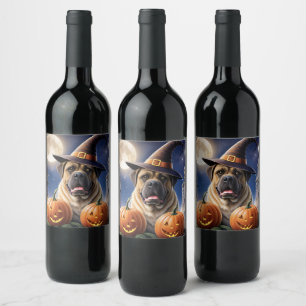 English Mastiff Great Dane Halloween Wine Label