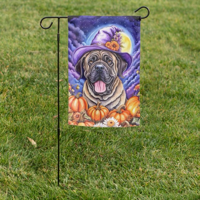 English Mastiff Halloween Witch Garden Flag (In SItu)