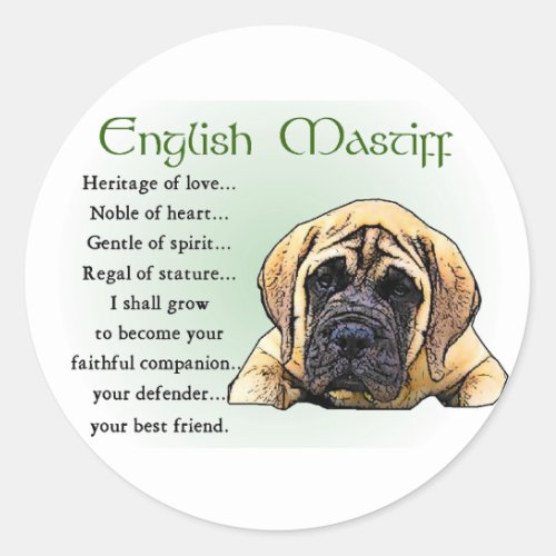 English Mastiff Heritage of Love Classic Round Sticker