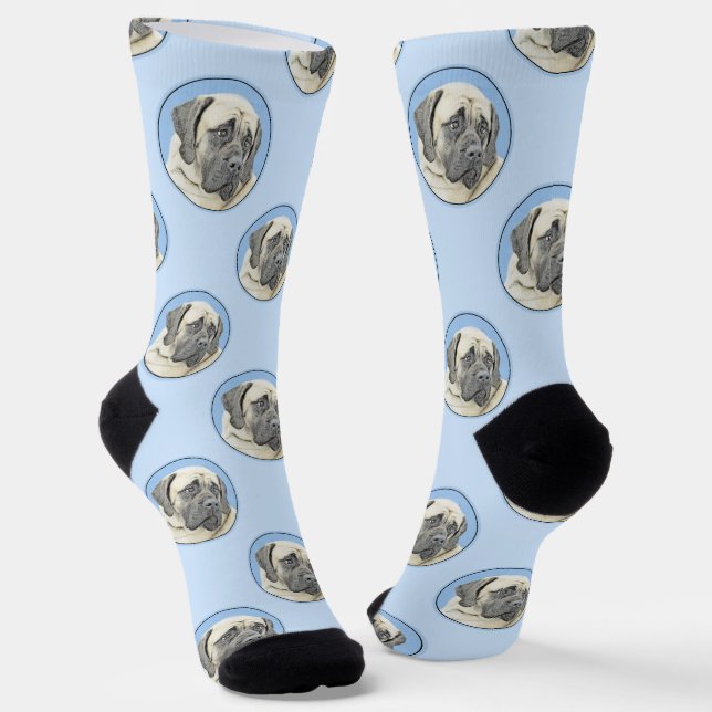 English Mastiff Painting Fawn Original Pet Dog Art Socks (Angled)