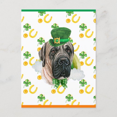 English Mastiff Shamrock St Patricks Day Holiday Postcard