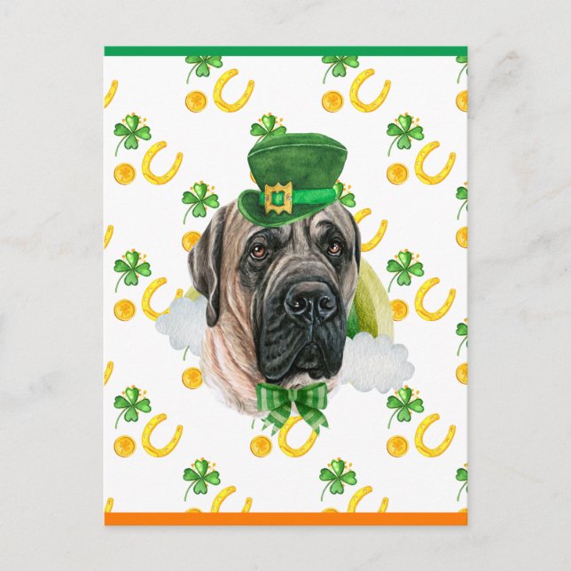 English Mastiff Shamrock St. Patricks Day Holiday Postcard (Front)