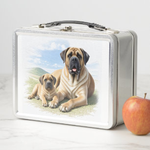 English Mastiff with child on vacation Metal Lunch Box