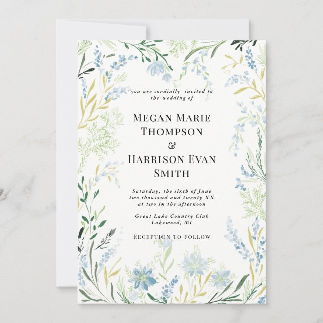 English Meadow Delicate Flower Wedding Invitation (Front)
