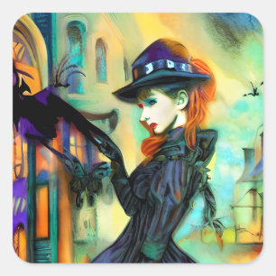 English Mid Century Woman Square Sticker