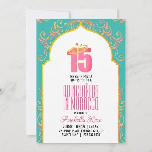 ENGLISH morocco QUINCEAERA arabian nights PINK AQ Invitation