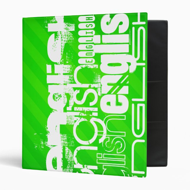 English; Neon Green Stripes 3 Ring Binder (Front/Inside)