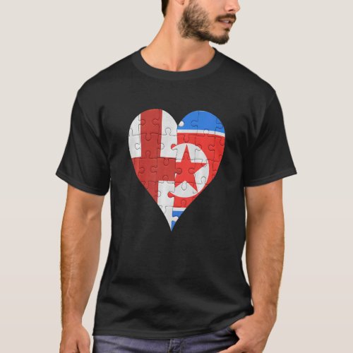 English North Korean Flag Heart T_Shirt
