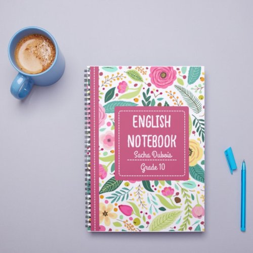 English Notebook Cover in Pink Colourful Floral