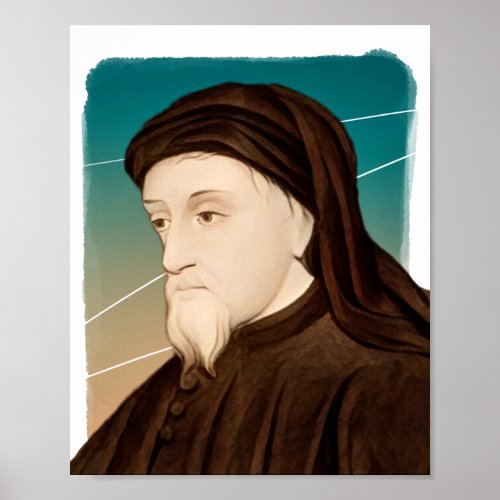 English Poet Geoffrey Chaucer illustration  Poster