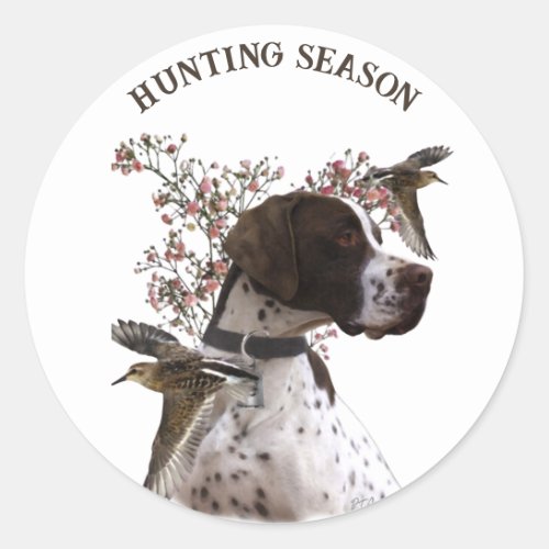 English pointer bird hunting  classic round sticker