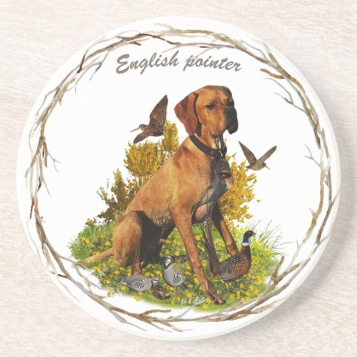 English pointer bird hunting  coaster