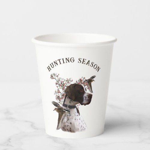 English pointer bird hunting  paper cups