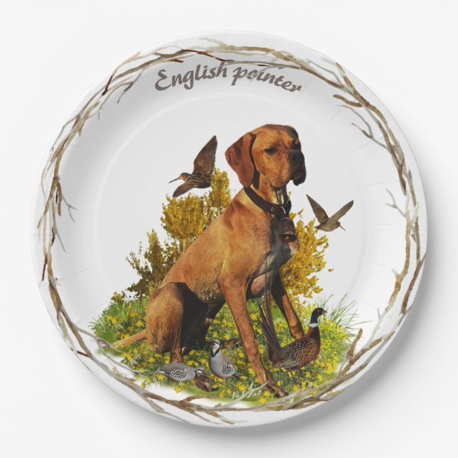 English pointer, bird hunting  paper plates (Front)