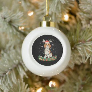 English Pointer Dog Reindeer Hat Christmas Lights Ceramic Ball Christmas Ornament