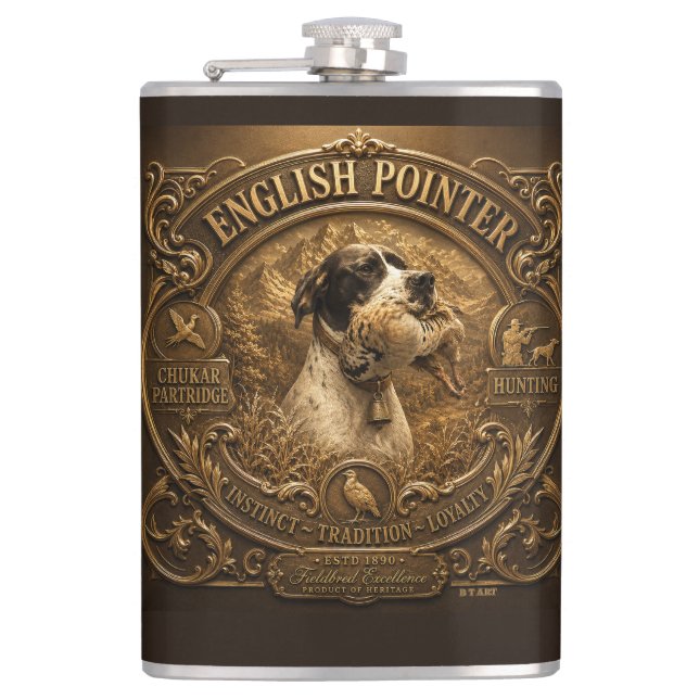 English Pointer Hunting ,Chukar partridge Flask (Front)