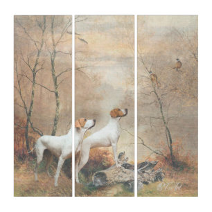 English Pointer is hunting the Pheasants Triptych