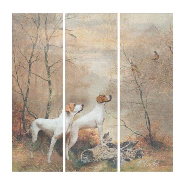 English Pointer is hunting the Pheasants  Triptych (Front)