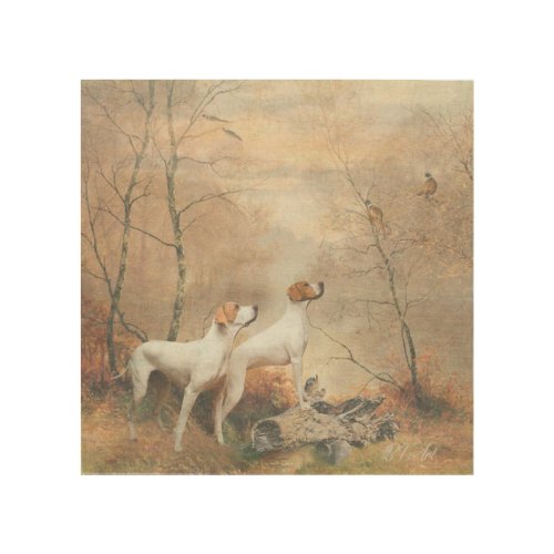 English Pointer is hunting the Pheasants   Wood Wall Art