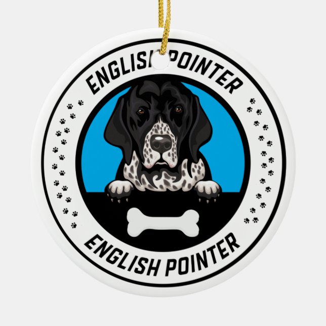 English Pointer Peeking Illustration Badge Ceramic Ornament (Front)