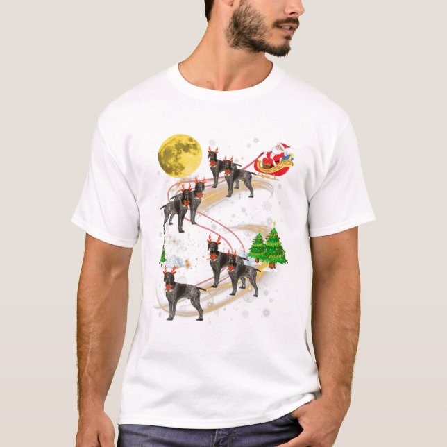 English Pointer Reindeer Christmas Santa Riding Do T-Shirt (Front)