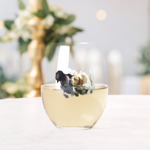 English pointer stemless wine glass