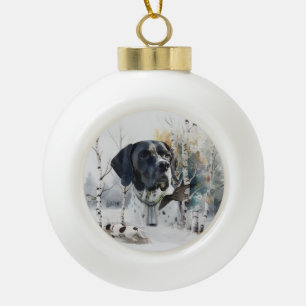 English Pointer , Woodcock Hunting Season , Art Ceramic Ball Christmas Ornament