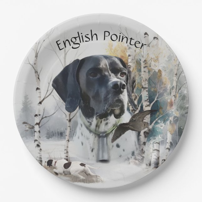 English Pointer , Woodcock Hunting Season , Art  Paper Plates (Front)
