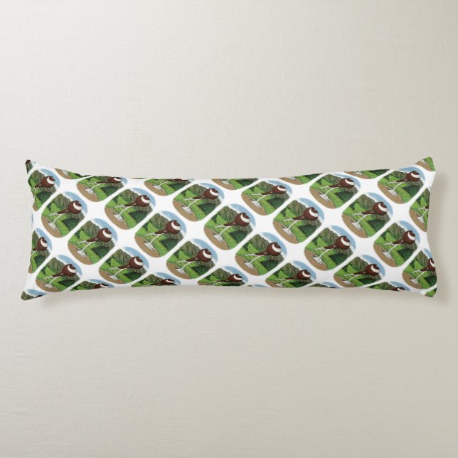 English Pouter Pigeon With Mountains Body Pillow (Front)
