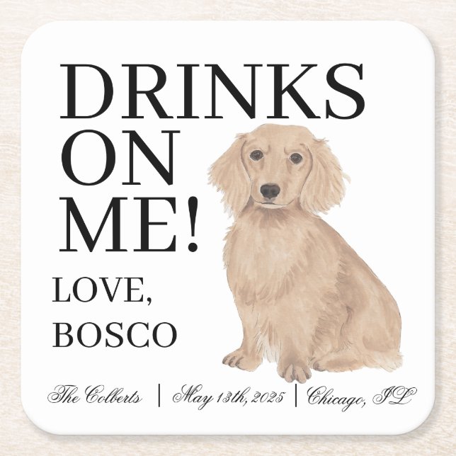 English Red Dachshund Dog Wedding Square Paper Coaster (Front)