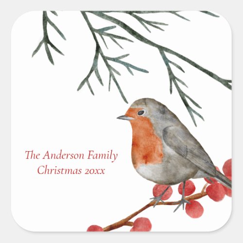 English Redbreast Robin Bird Holiday Christmas Square Sticker