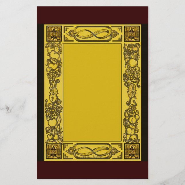 English Restoration Woodcarvings Inspired Statione Stationery (Front)