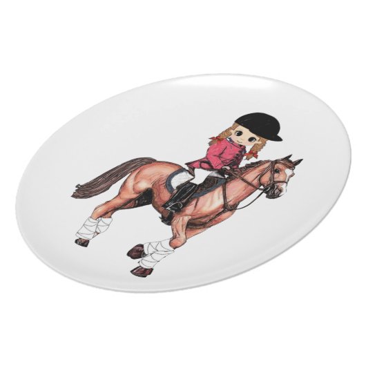 English Riding Girl and Horse Melamine Plate (Left Side)