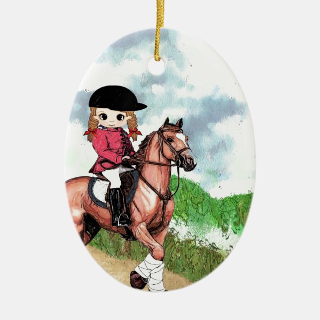 English Riding Girl Ceramic Ornament (Front)