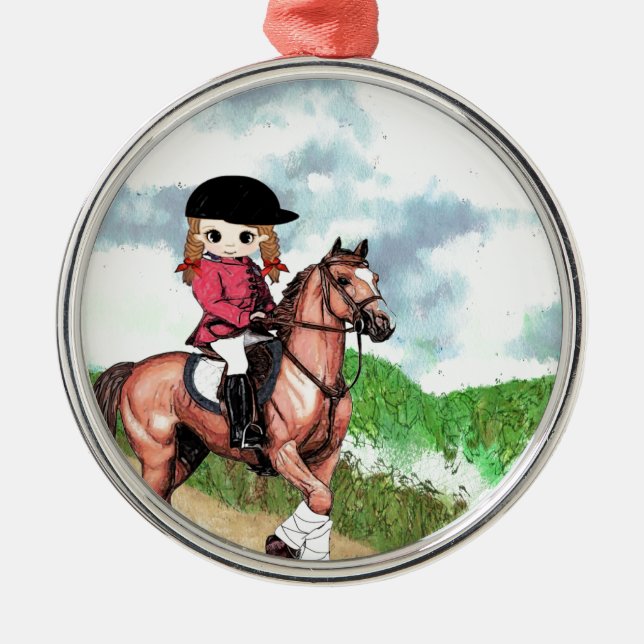 English Riding Girl Metal Ornament (Front)