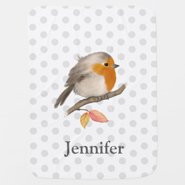 English Robin Bird Baby Blanket (Front)