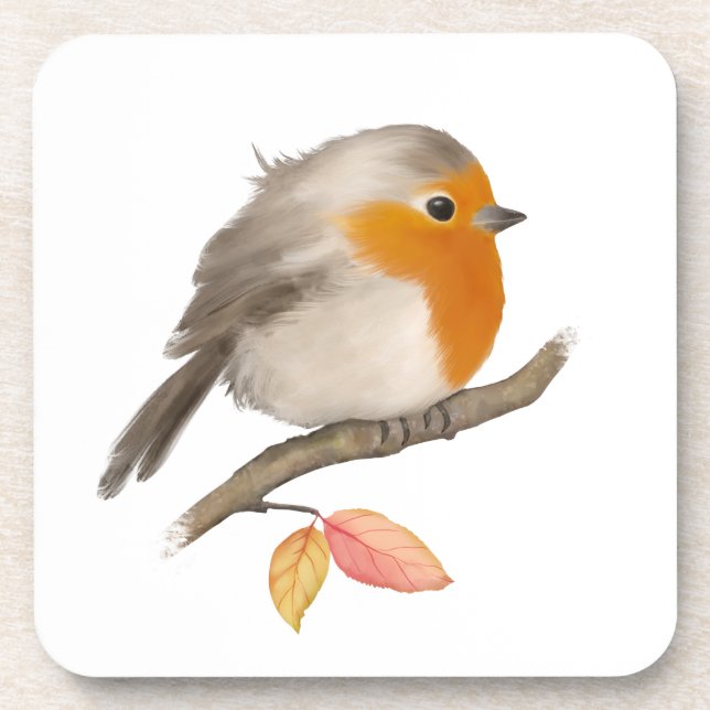 English Robin Bird Beverage Coaster (Front)