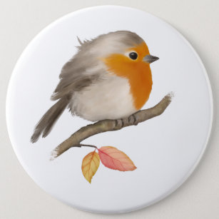 English Robin Bird Button