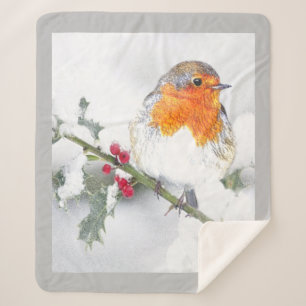 English Robin Bird Winter Snow Bird Wildlife Sherpa Blanket