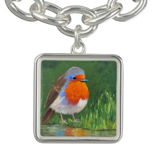 English Robin Charm and Bracelet