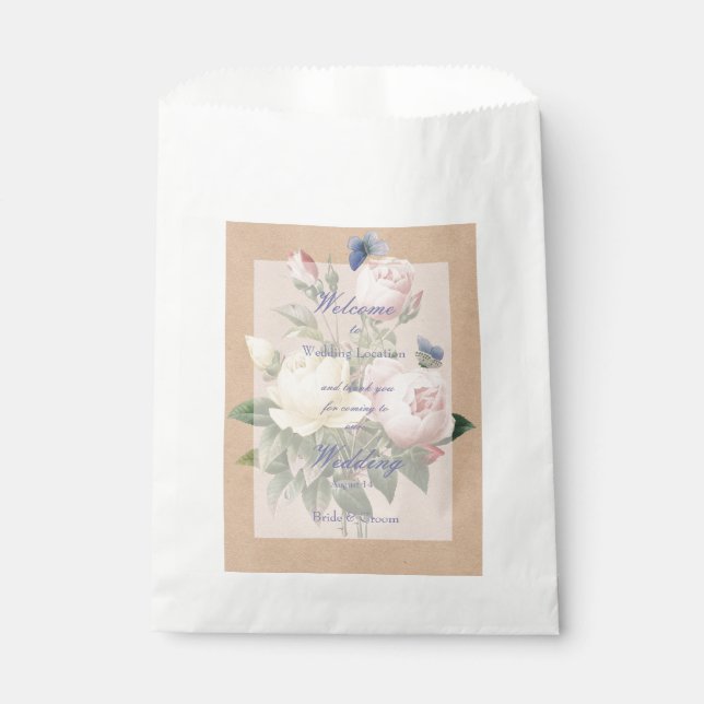 English Rose Butterfly Garden Wedding Favor Bag (Front)