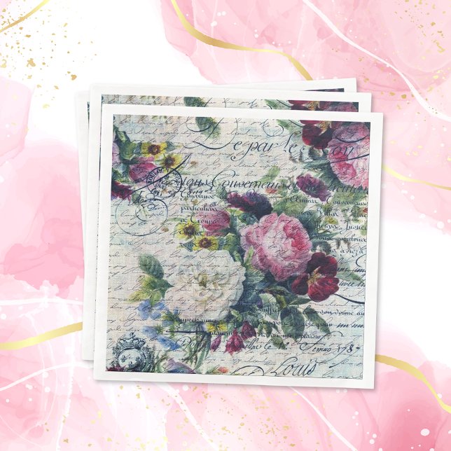 English Rose Florals Ephemeral Writings Decoupage Napkins (Creator Uploaded)