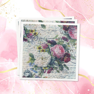 English Rose Florals Ephemeral Writings Decoupage Paper Dinner Napkins
