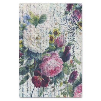 English Rose Florals Ephemeral Writings Decoupage Tissue Paper | Zazzle